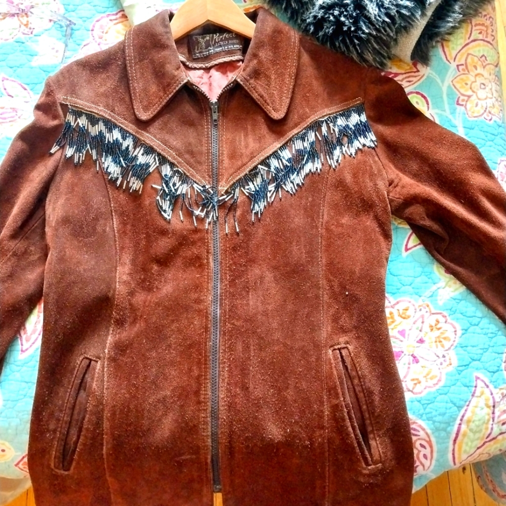 Vintage fringed and beaded ladies suede jacket
